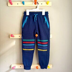 Mini Boden Warrior Striped Knee Joggers in Starboard Blue, 4/5
